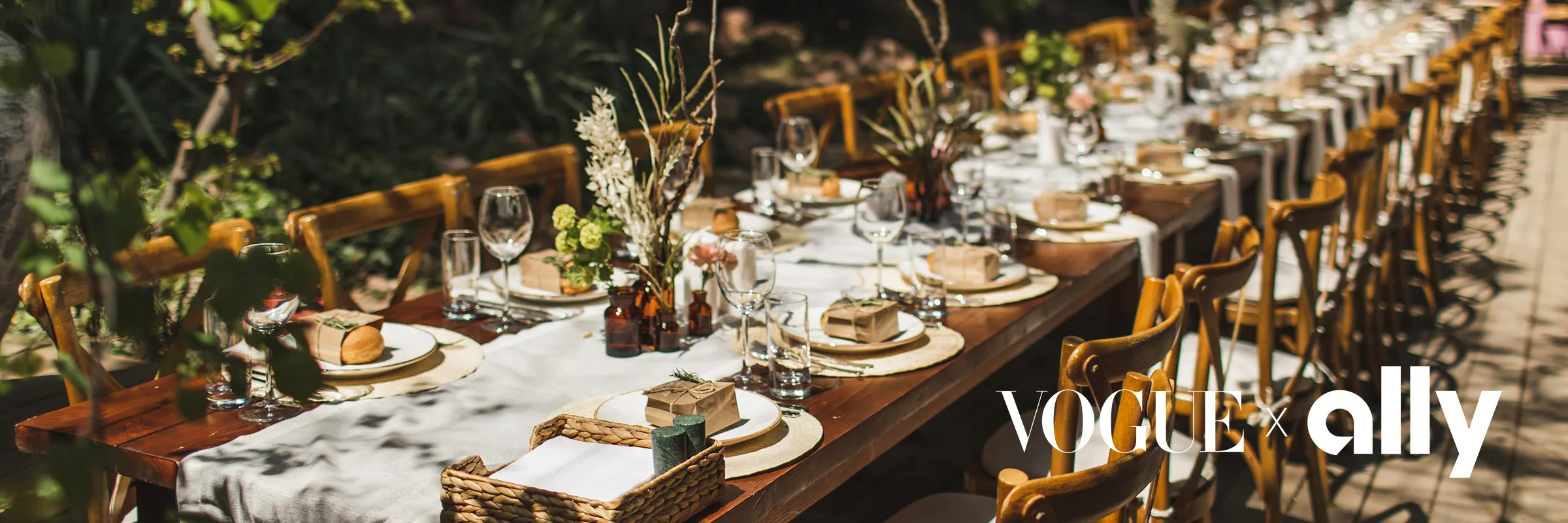Beautiful table setting for romantic wedding dinner in rustic style