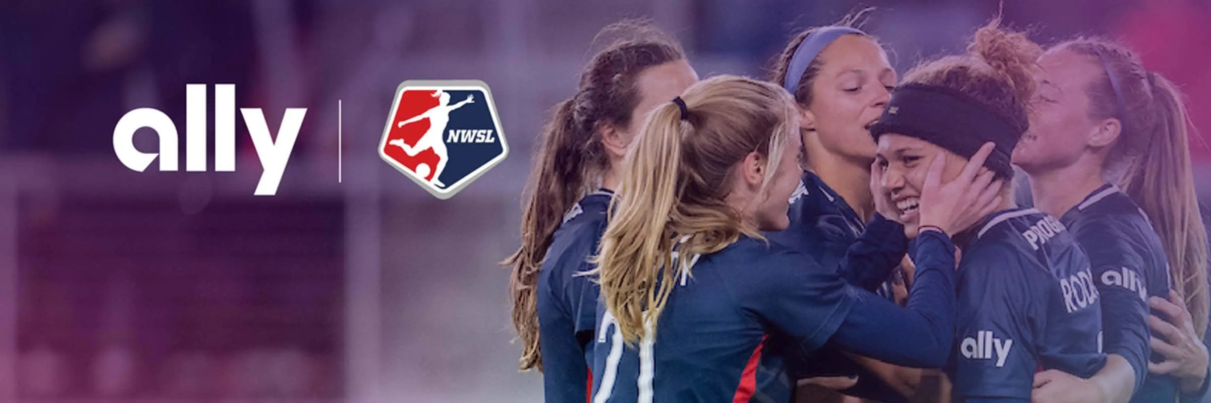 NWSL and Ally have teamed up to present an ally for game changers. Image shows women soccer players celebrating