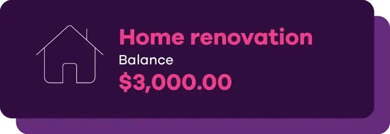 Image of a house with “Home renovation, balance and $3,000” that represents a savings goal.