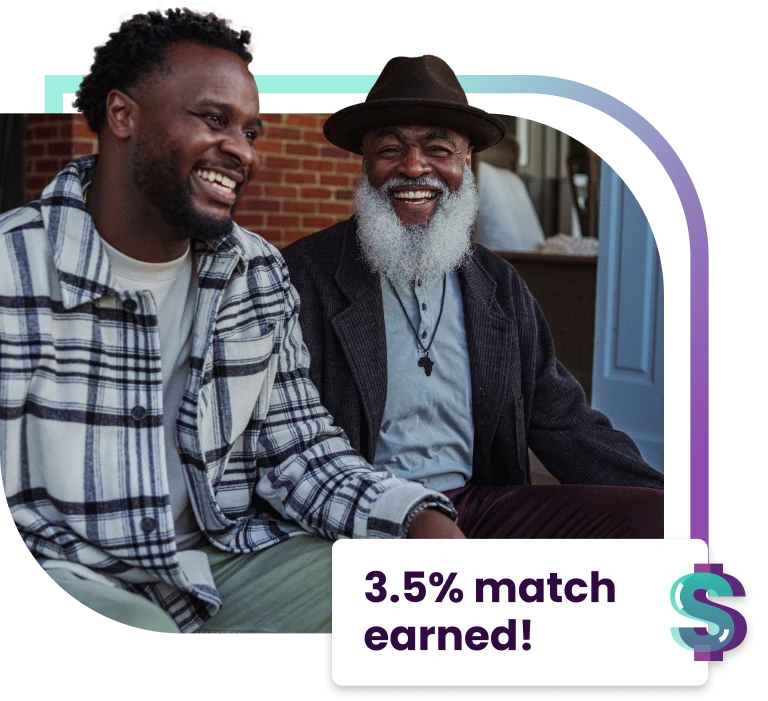 Two men smiling because they earned a 3.5% match on their Ally Invest Self-Directed IRA.