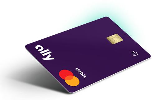The dark purple Ally Bank Mastercard debit card