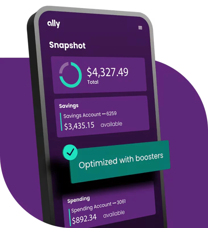 A phone screen depicting a user’s account snapshot, with the text “optimized with boosters"