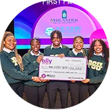 a smiling group of students from Philander Smith College displaying an Ally donation.