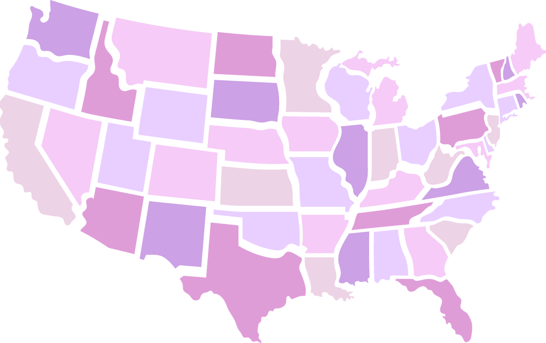 A map with different shades of purple and pink.