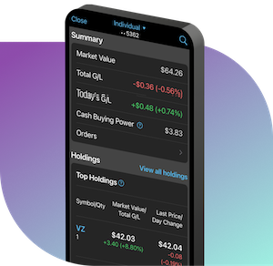 Example of Self-Directed Trading’s platform on a mobile device