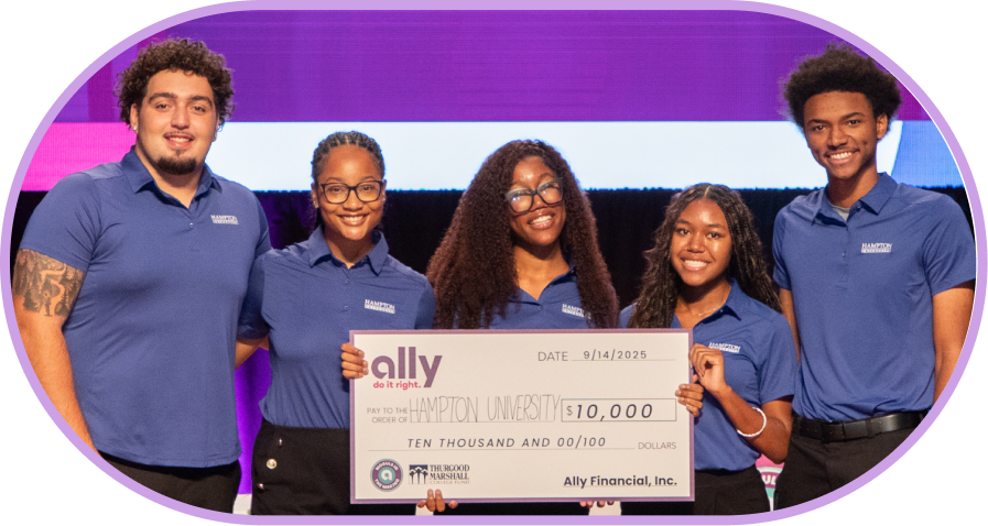 Second place winners from Hampton University. Arthur Green, Kaleb Moore, Lynnette Smith, Symonne Brooks and Trinity Polk.
