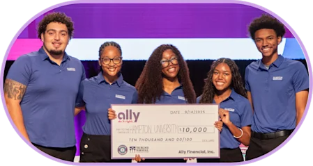 Second place winners from Hampton University. Arthur Green, Kaleb Moore, Lynnette Smith, Symonne Brooks and Trinity Polk.
