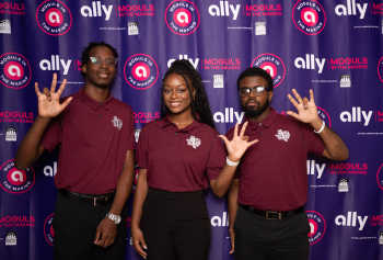 three HBCU students posing at a Moguls in the Making event